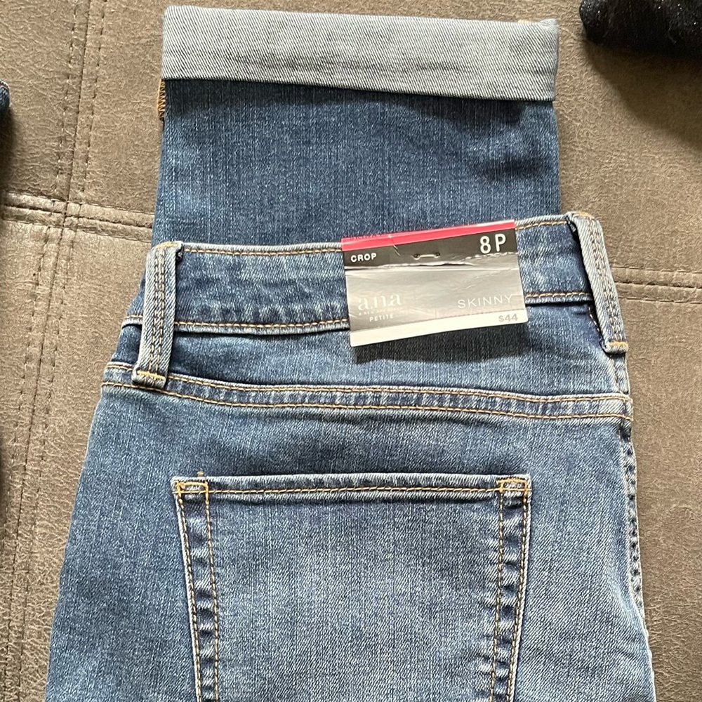Brand new w/tags Ana blue jeans, skinny fit mid rise. Size 8 women’s petite.